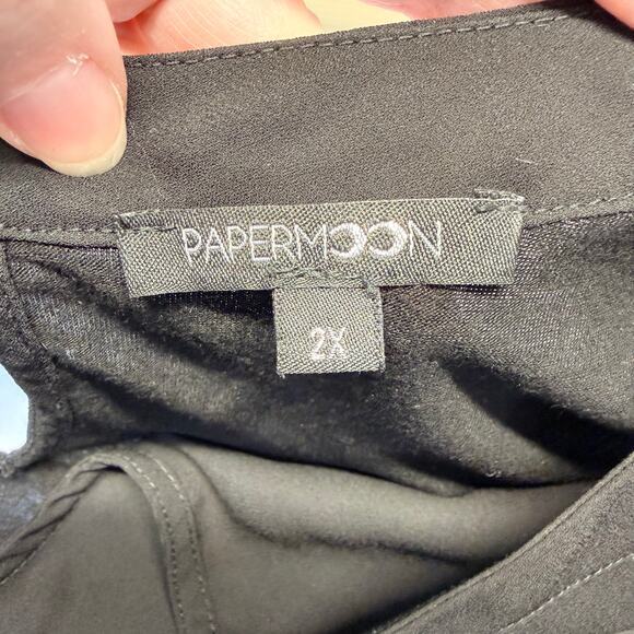 Papermoon Womens Blouse Shirt Top Pullover Keyhole Neckline Cap Sleeve Black 2X - Picture 7 of 7